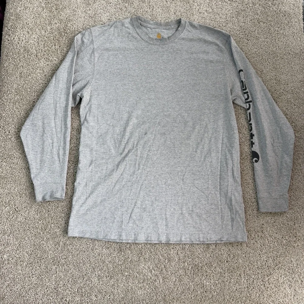 Carhartt Logo Shirt Mens Large Gray Long Sleeve Workwear Tee T-Shirt Casual